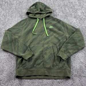 Nike Sportswear Club Fleece Pullover Hoodie Men's M Green Camo Brush Stroke